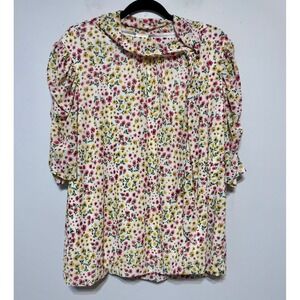 Vtg Luna Ditsy Floral Tie Collar Blouse 3X‎ Cottagecore Fairy Prairie Princess